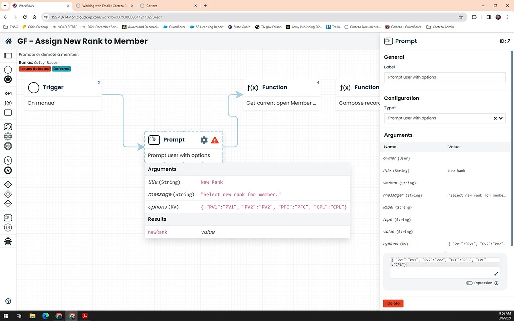 Expression for Option Select Prompt in Workflow - Workflows - Corteza